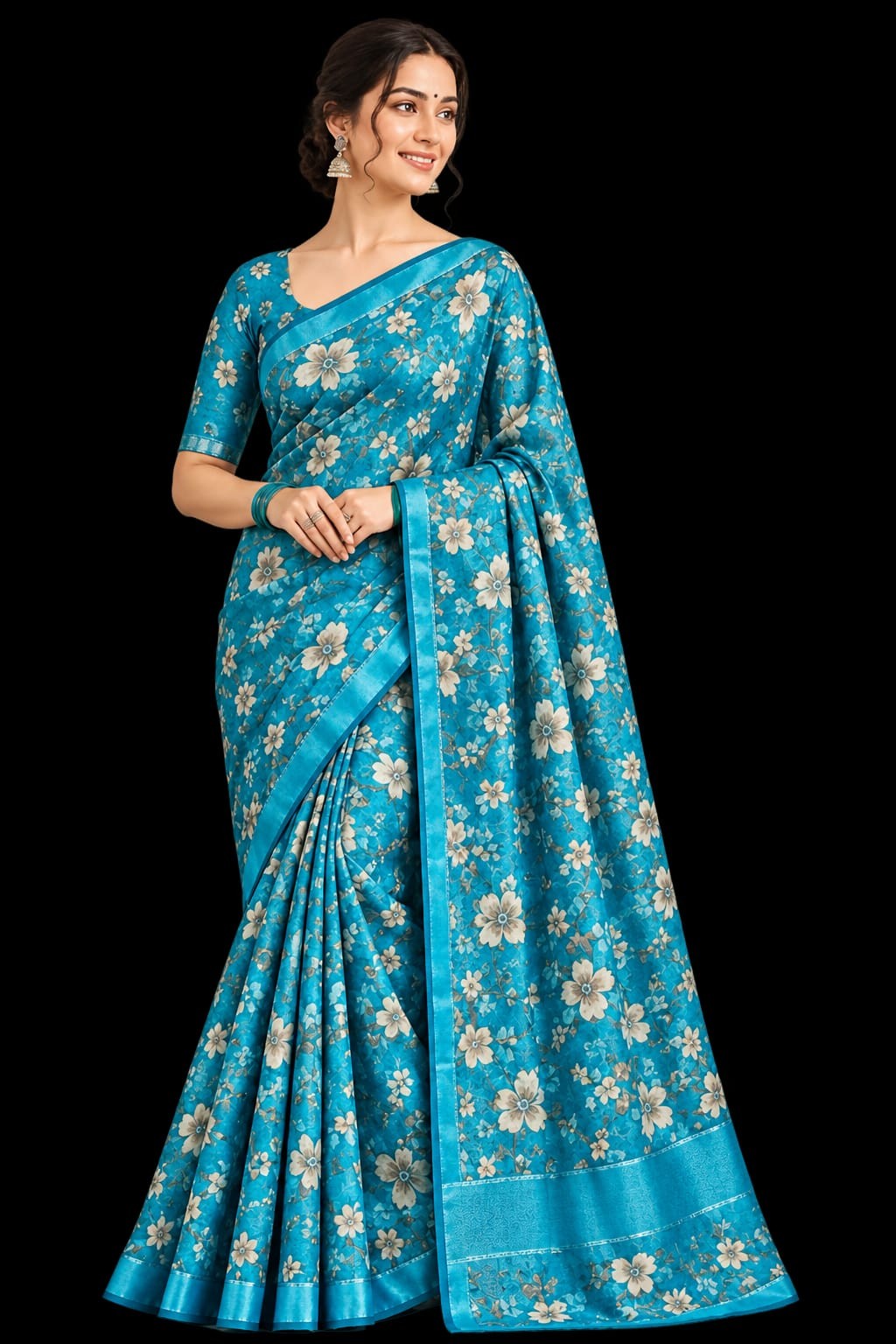 LABH SHREE blue printed saree with blouse