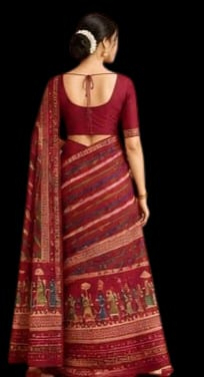 LABH SHREE maroon saree back view
