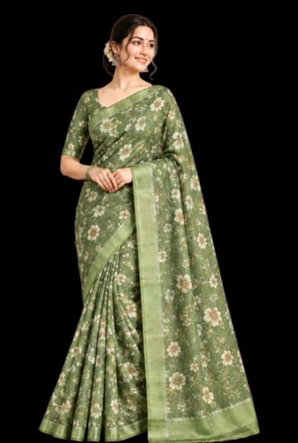 LABH SHREE sage green printed saree with blouse